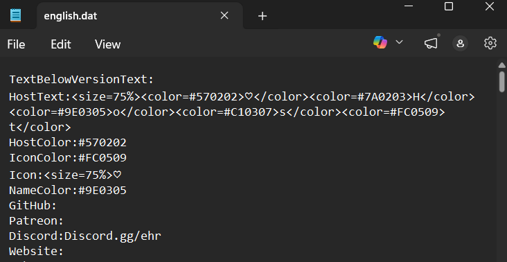 Edit english.dat in a text editor