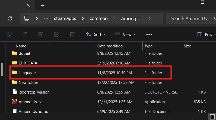 Language folder location
